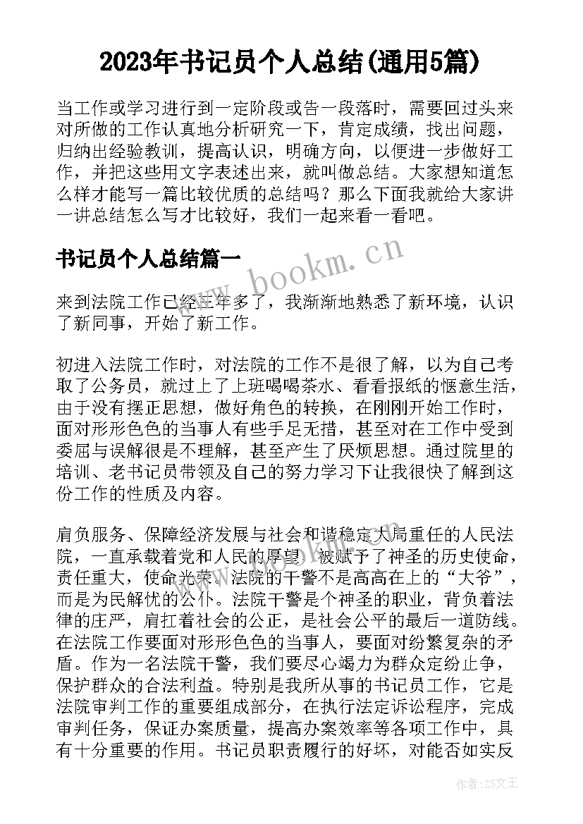 2023年书记员个人总结(通用5篇)