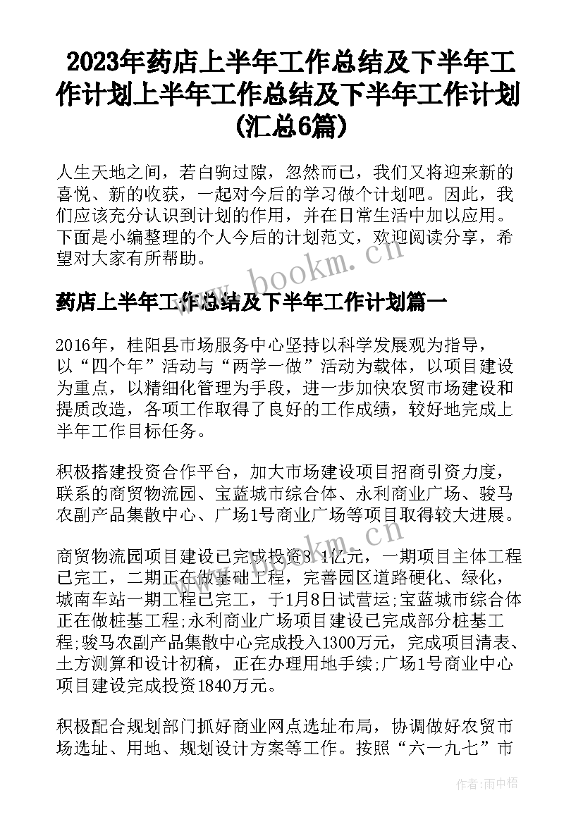 2023年药店上半年工作总结及下半年工作计划 上半年工作总结及下半年工作计划(汇总6篇)