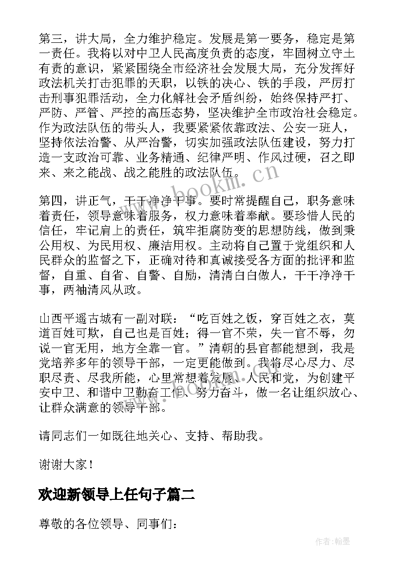 2023年欢迎新领导上任句子 欢迎新领导上任表态发言(优质5篇)