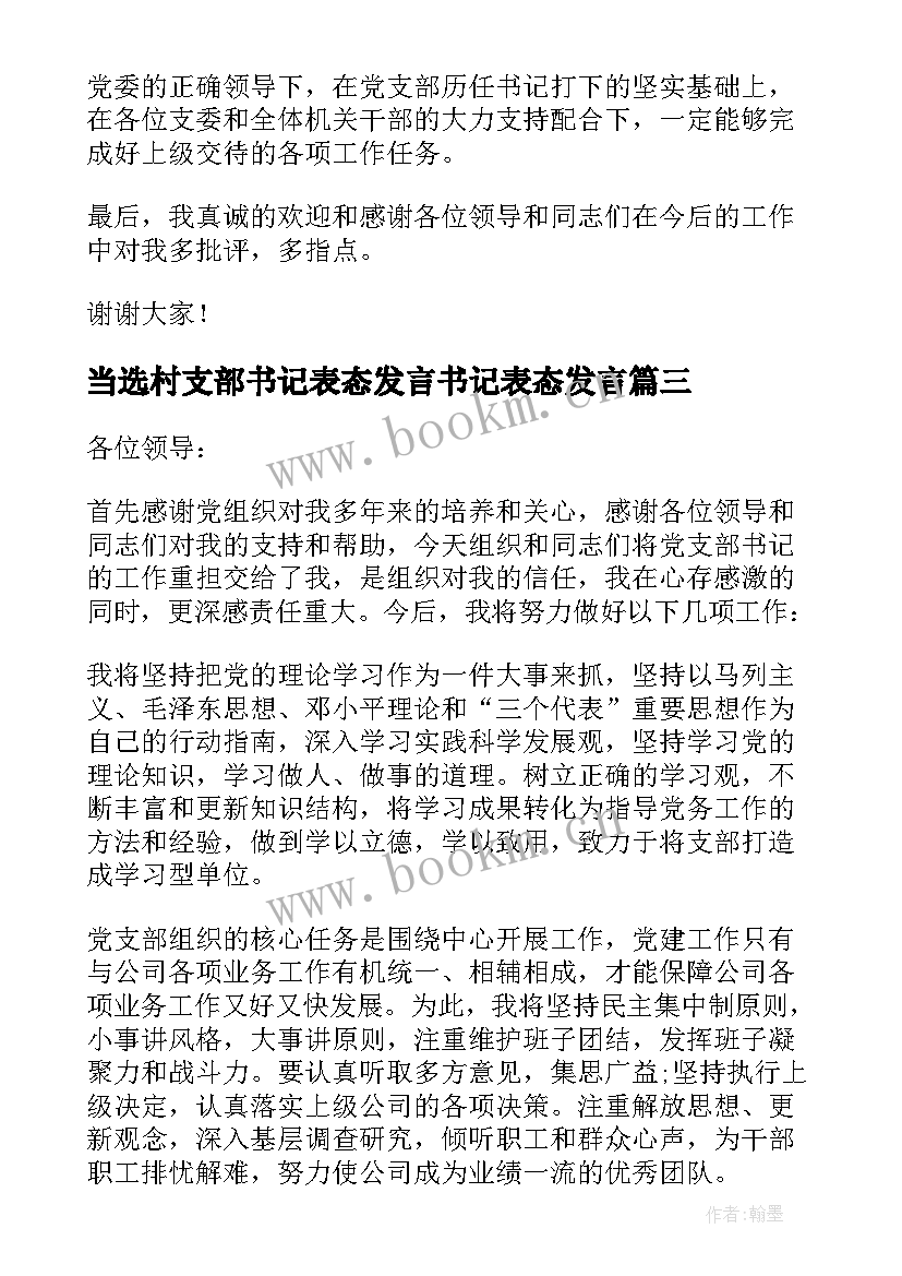 2023年当选村支部书记表态发言书记表态发言(大全9篇)