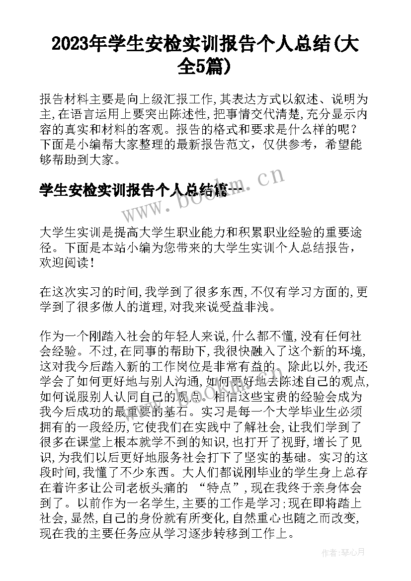 2023年学生安检实训报告个人总结(大全5篇)