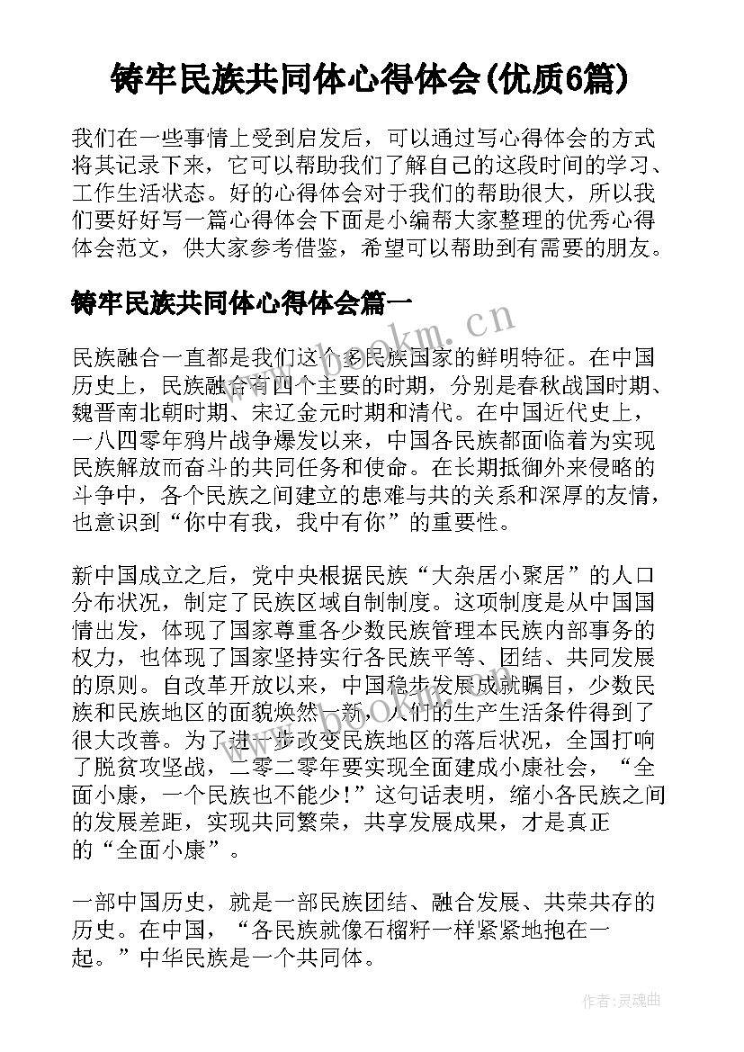 铸牢民族共同体心得体会(优质6篇)