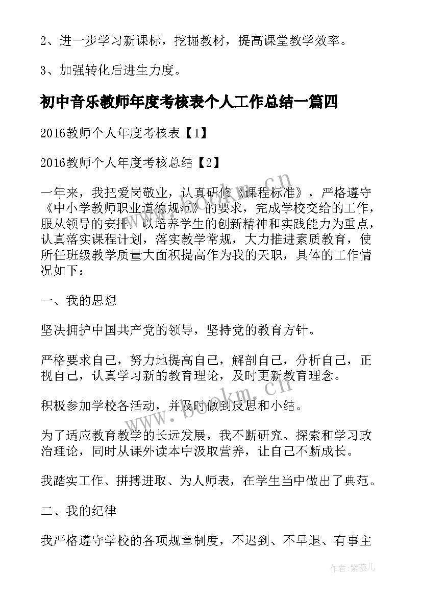 2023年初中音乐教师年度考核表个人工作总结一 初中美术教师年度考核表个人工作总结(精选5篇)