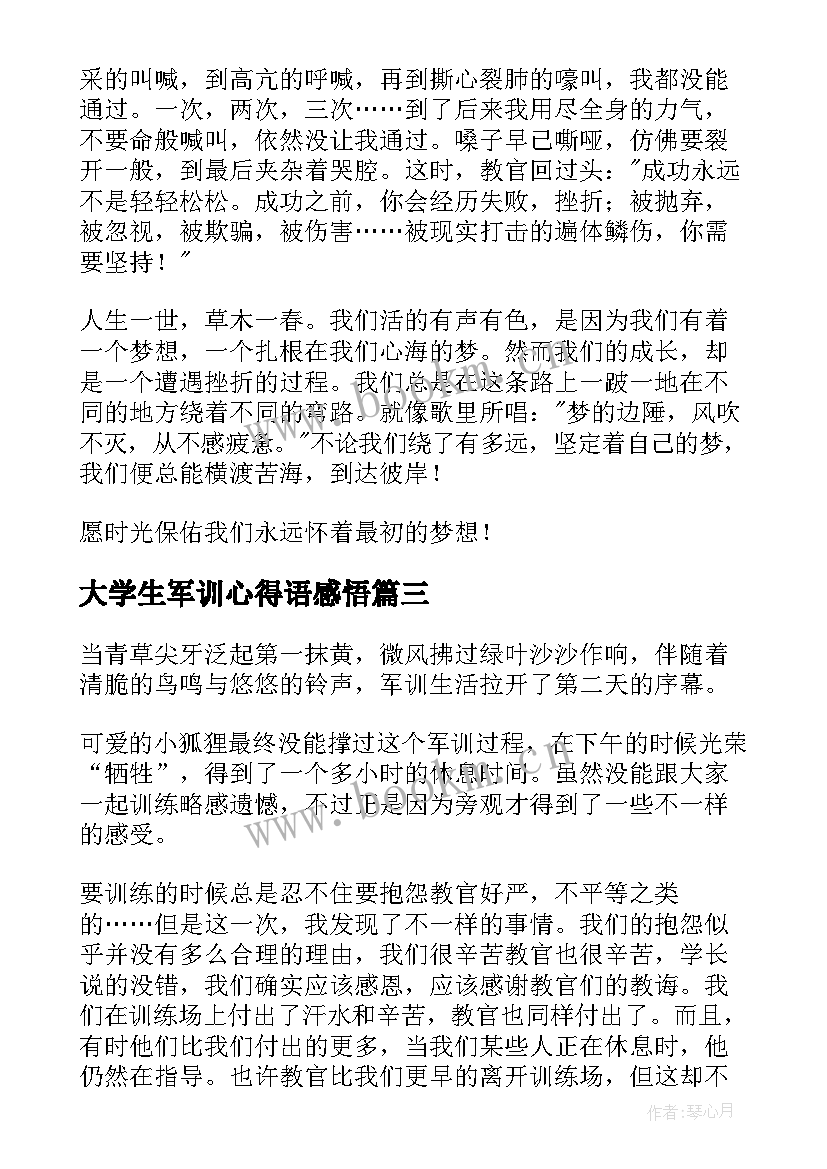 大学生军训心得语感悟(优秀10篇)