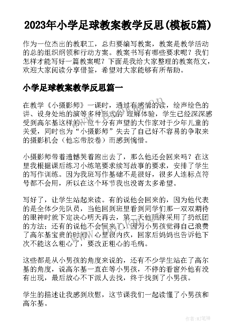 2023年小学足球教案教学反思(模板5篇)