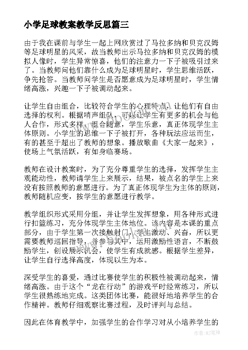 2023年小学足球教案教学反思(模板5篇)