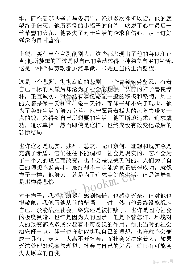 最新骆驼祥子的读书感悟(通用6篇)