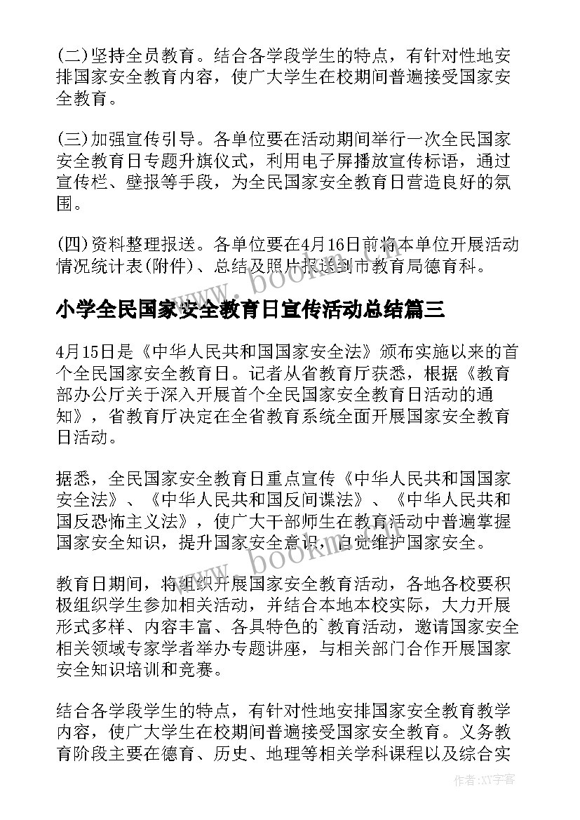 2023年小学全民国家安全教育日宣传活动总结 国全民国家安全教育日活动总结(模板6篇)