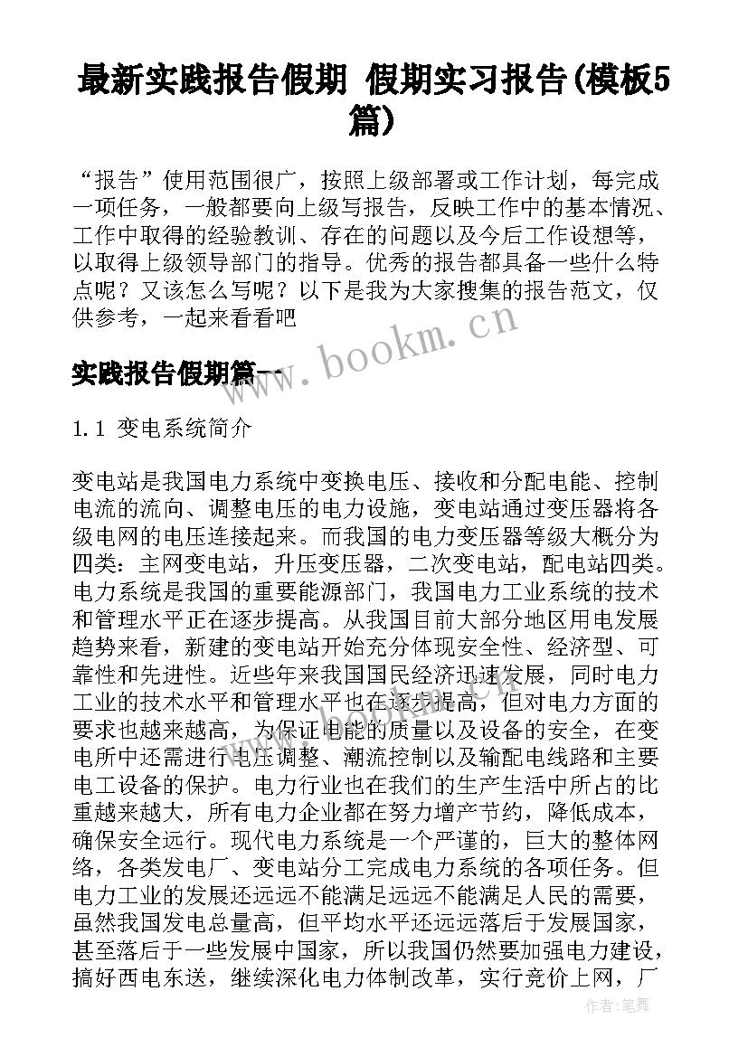 最新实践报告假期 假期实习报告(模板5篇)