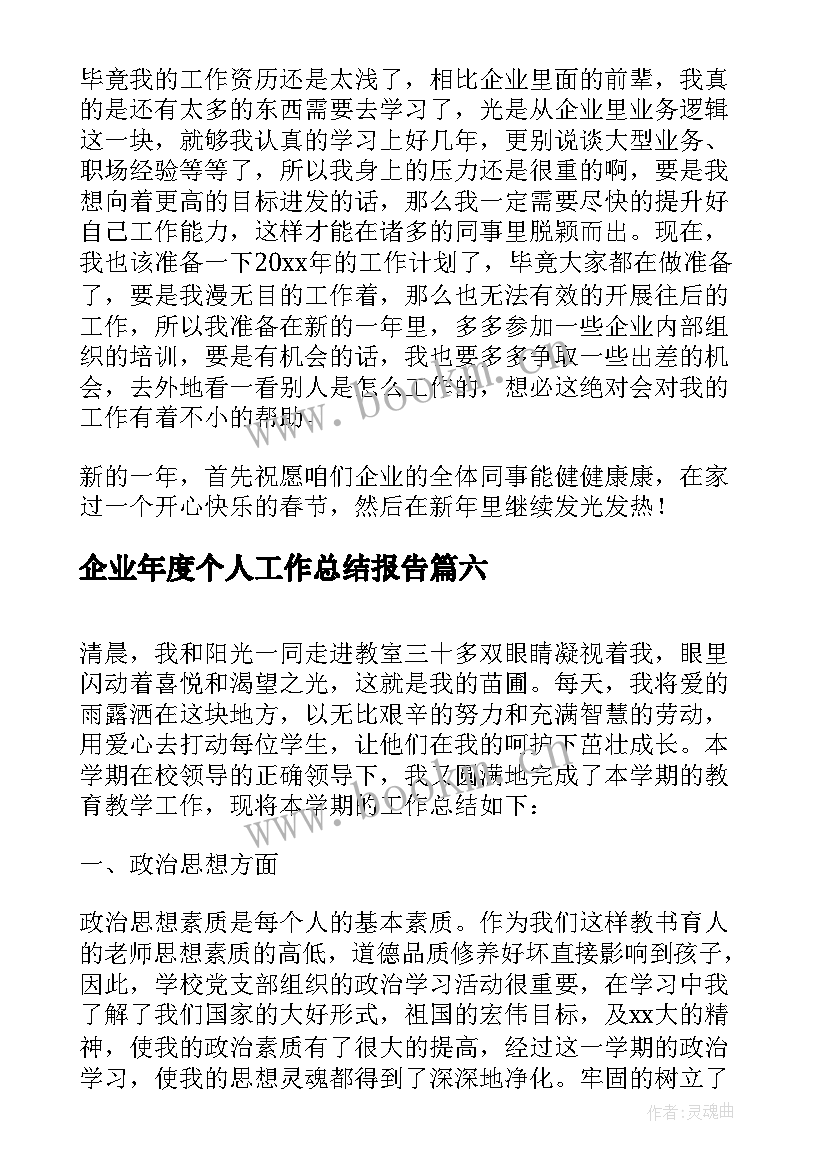 最新企业年度个人工作总结报告 企业年度个人工作总结(模板7篇)