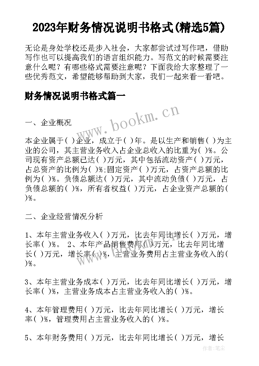 2023年财务情况说明书格式(精选5篇)