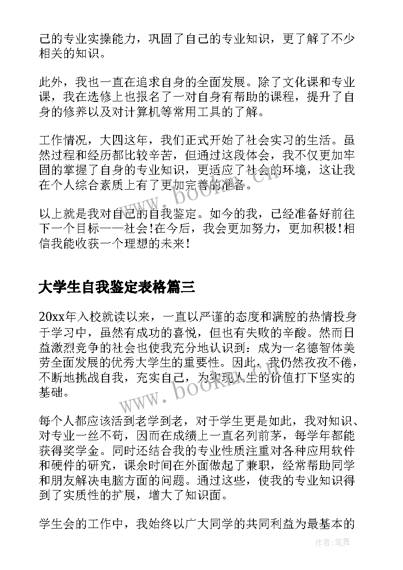 大学生自我鉴定表格 大学生毕业登记表自我鉴定个人(优秀5篇)