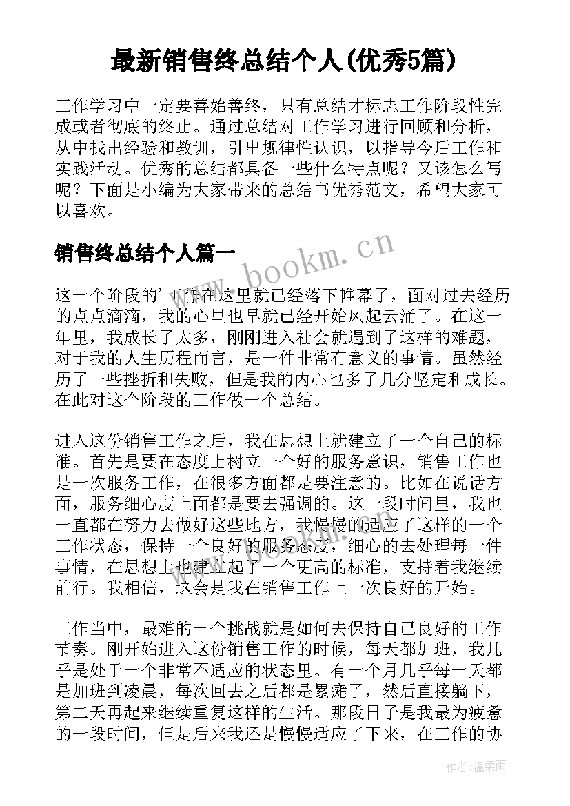 最新销售终总结个人(优秀5篇)