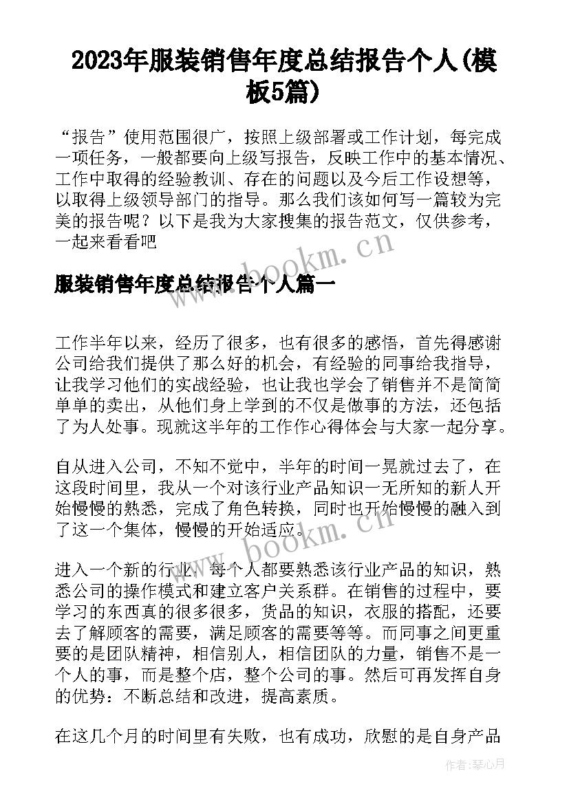 2023年服装销售年度总结报告个人(模板5篇)