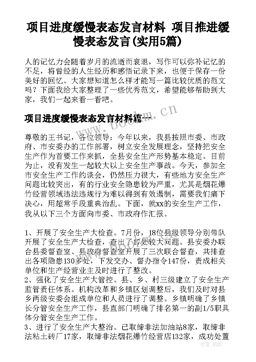 项目进度缓慢表态发言材料 项目推进缓慢表态发言(实用5篇)