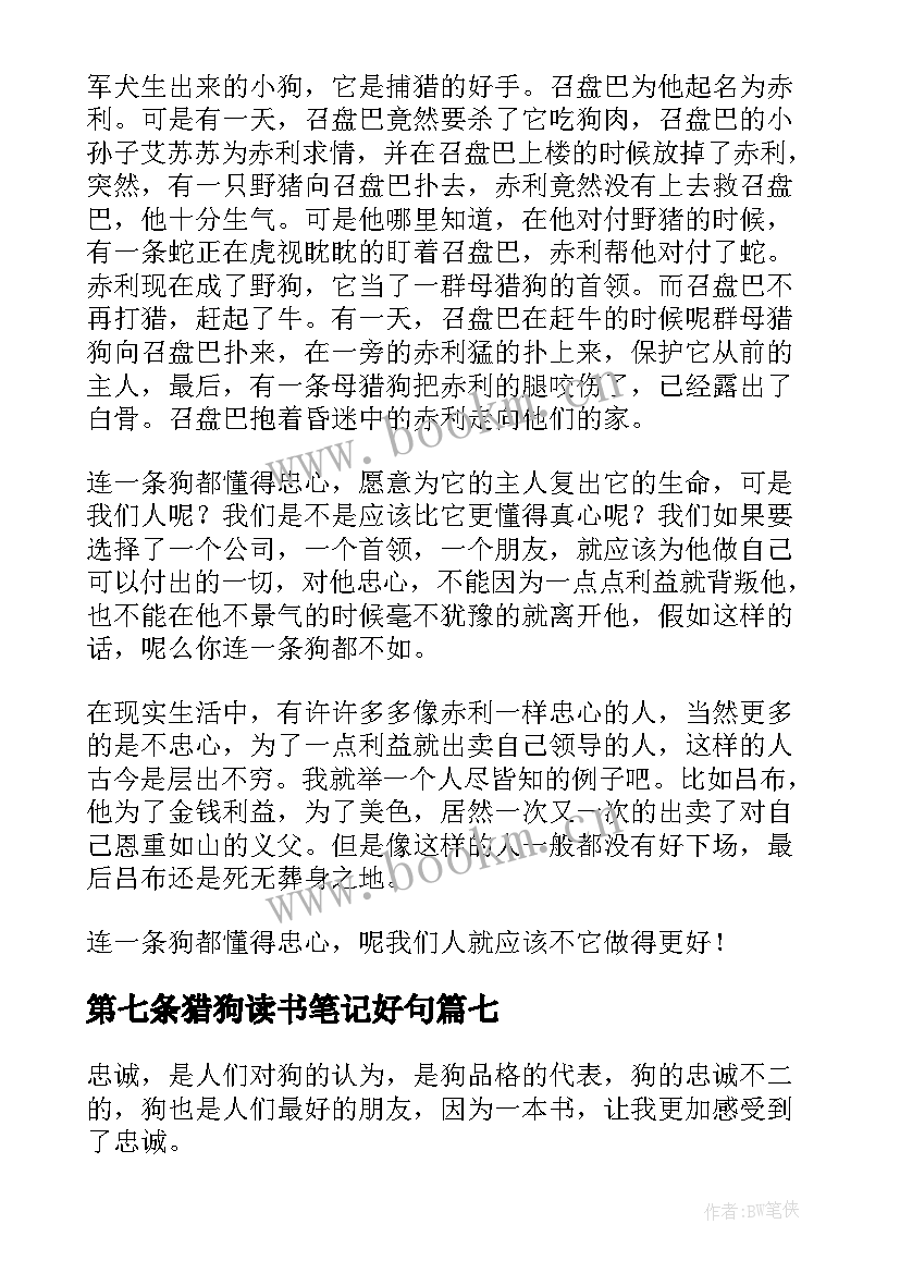 最新第七条猎狗读书笔记好句 第七条猎狗读书笔记(汇总9篇)