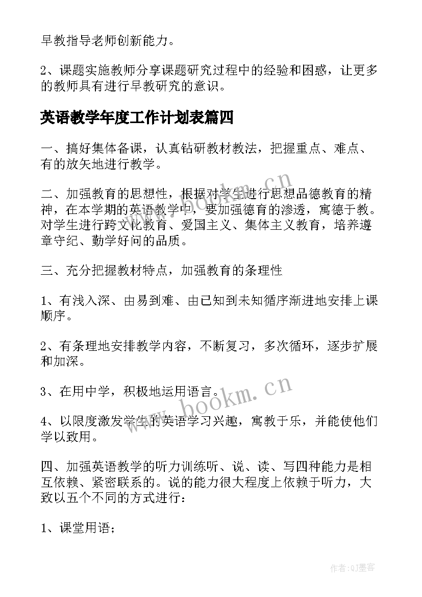 英语教学年度工作计划表(优质5篇)