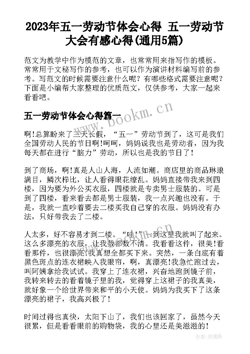 2023年五一劳动节体会心得 五一劳动节大会有感心得(通用5篇)