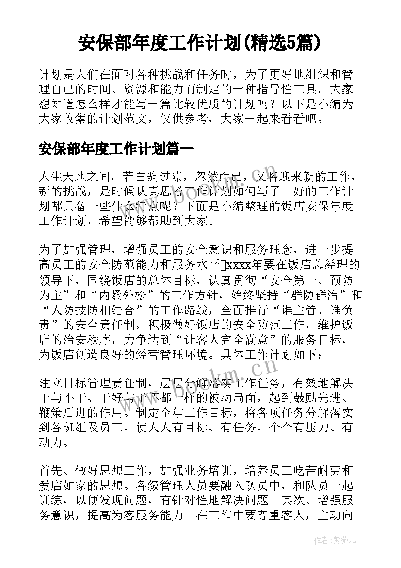 安保部年度工作计划(精选5篇)