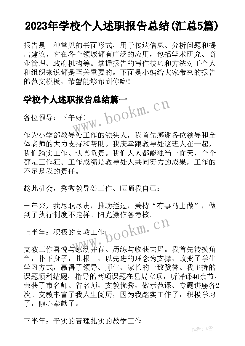 2023年学校个人述职报告总结(汇总5篇)