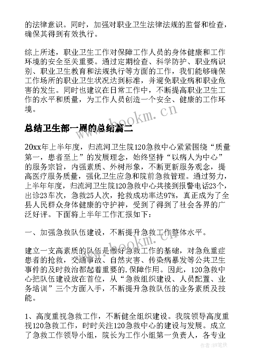 总结卫生部一周的总结(精选8篇)