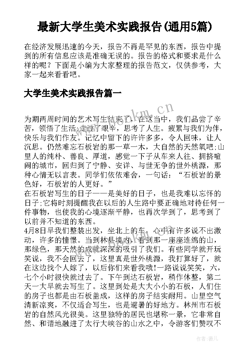 最新大学生美术实践报告(通用5篇)