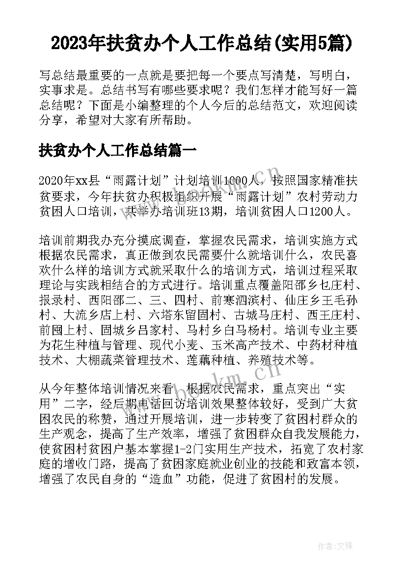 2023年扶贫办个人工作总结(实用5篇)