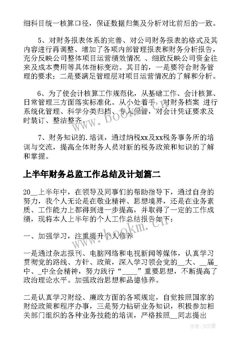 上半年财务总监工作总结及计划(汇总10篇)