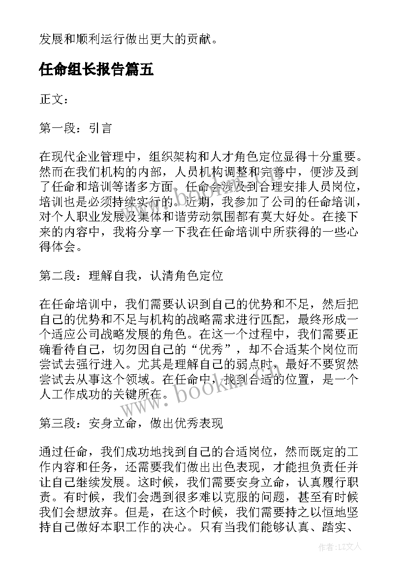 最新任命组长报告(模板6篇)