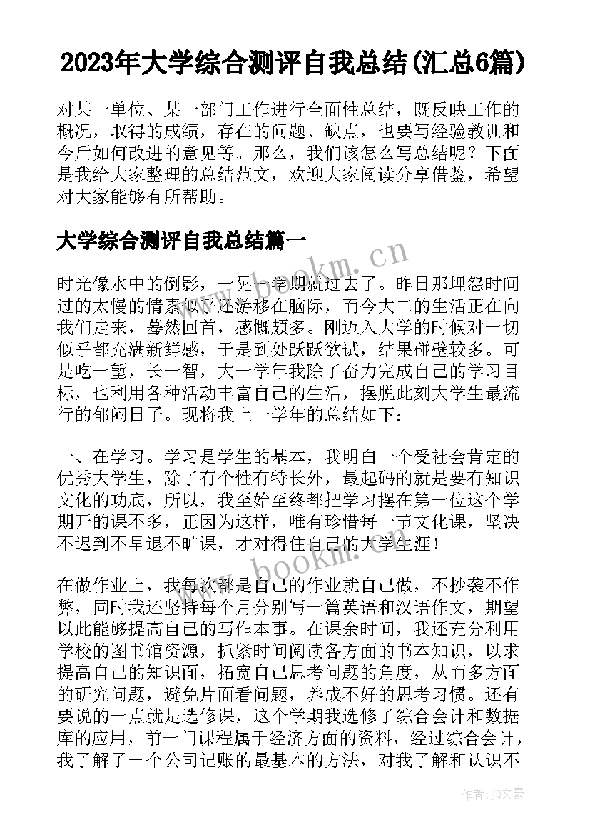 2023年大学综合测评自我总结(汇总6篇)