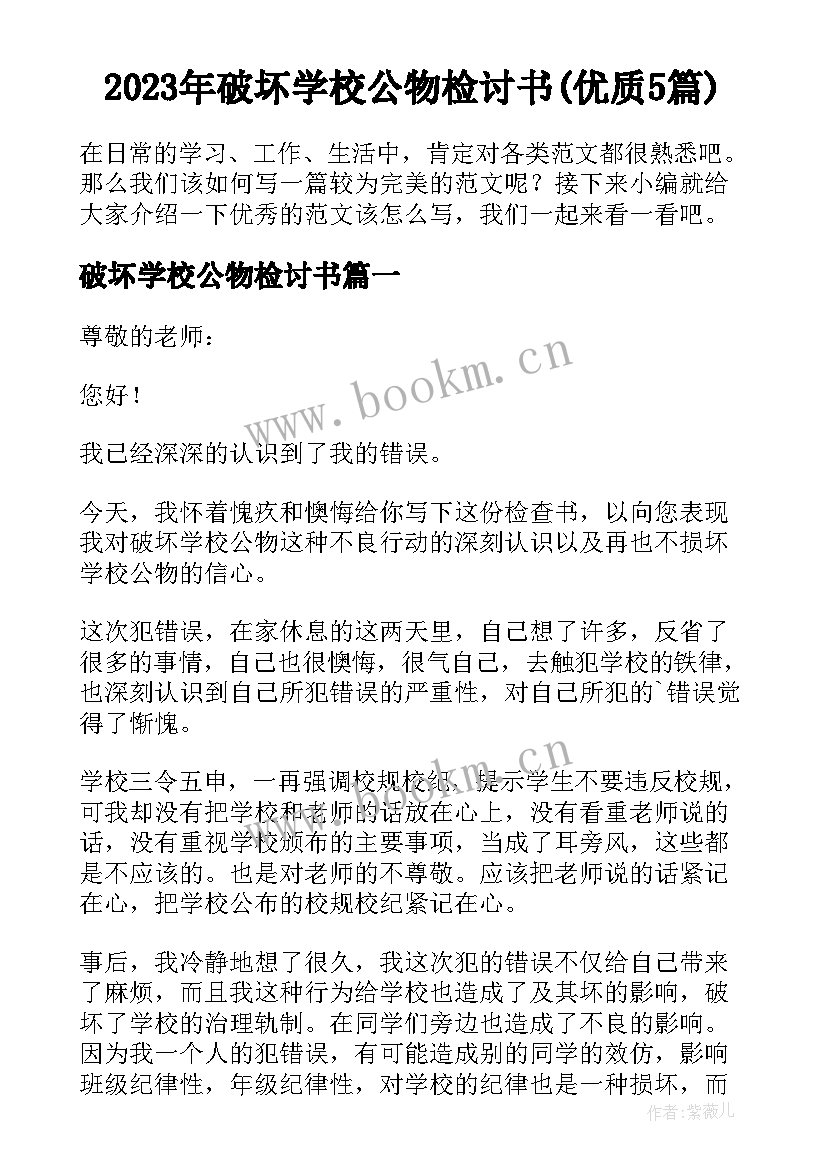 2023年破坏学校公物检讨书(优质5篇)