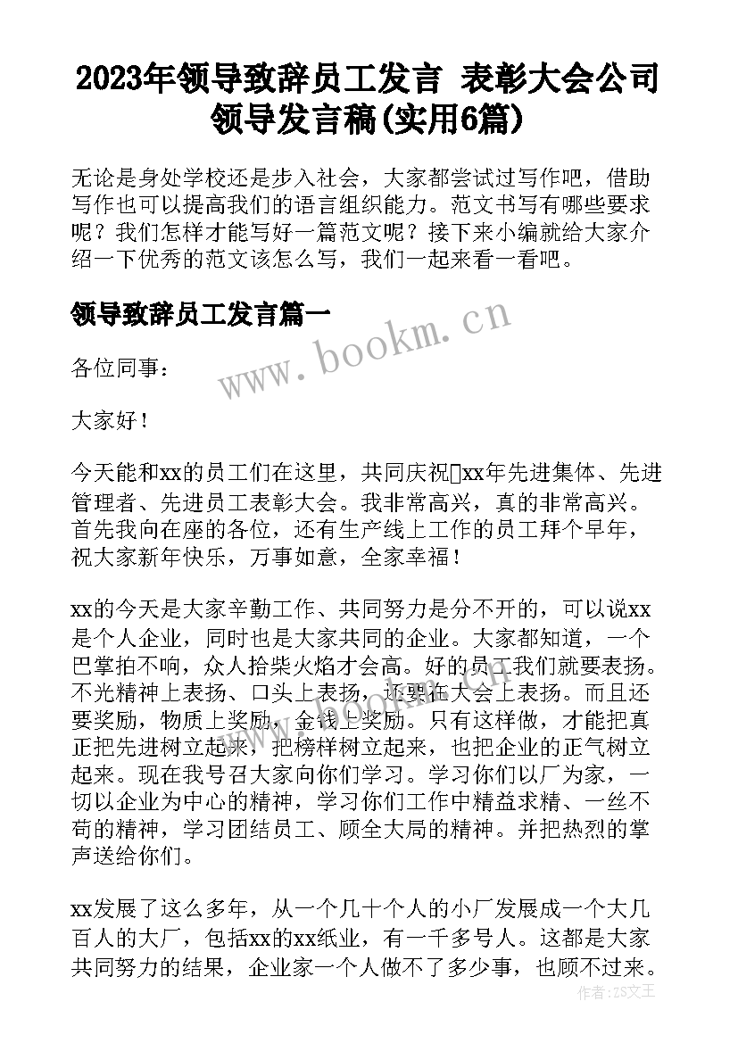 2023年领导致辞员工发言 表彰大会公司领导发言稿(实用6篇)