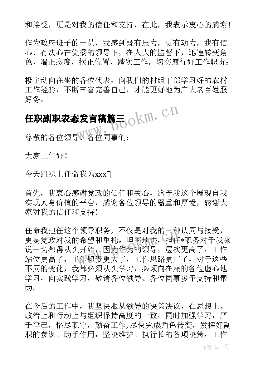 最新任职副职表态发言稿 副职任职表态发言稿(优质5篇)