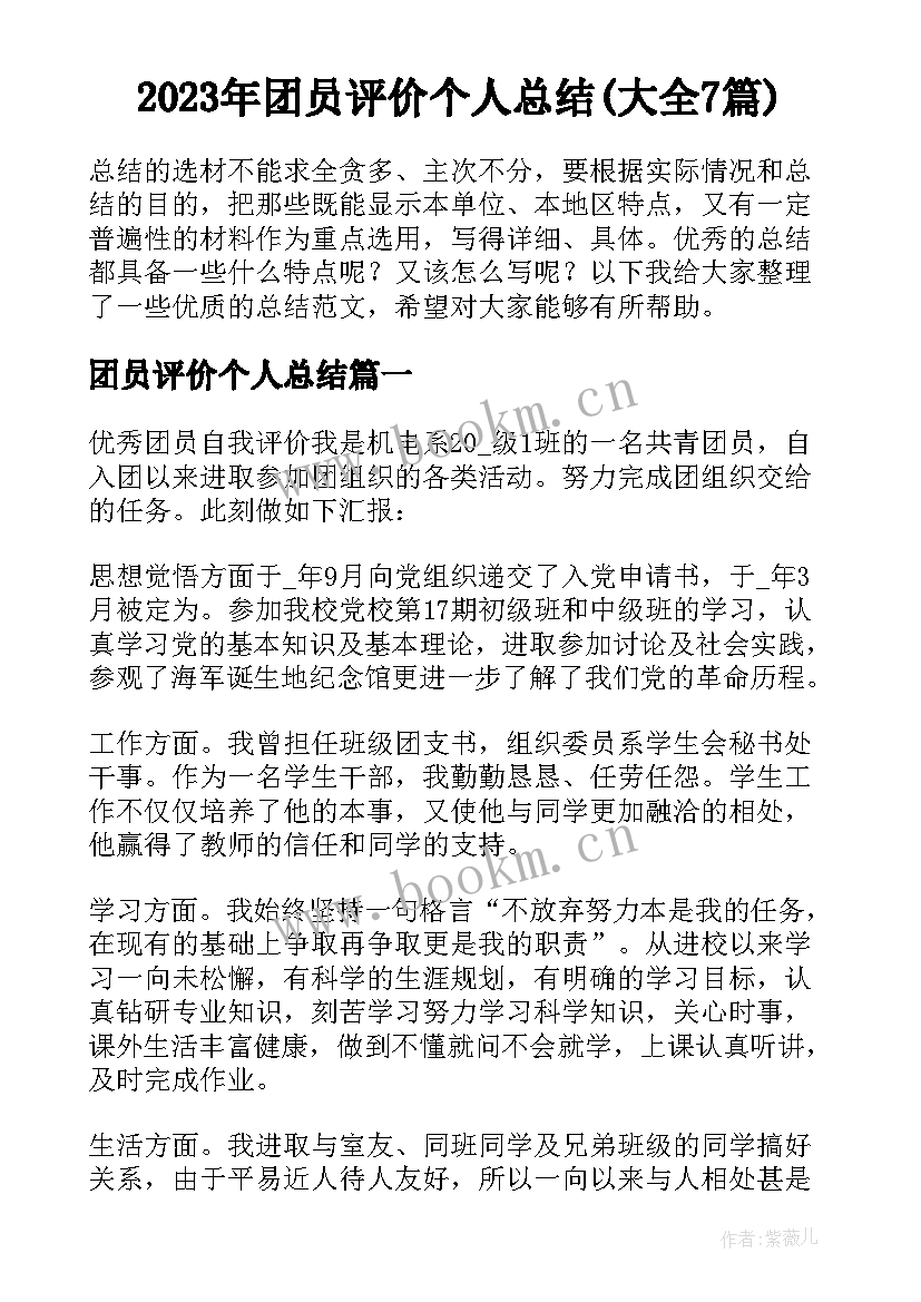 2023年团员评价个人总结(大全7篇)