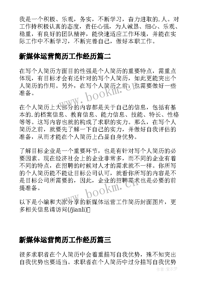 2023年新媒体运营简历工作经历(优秀5篇)