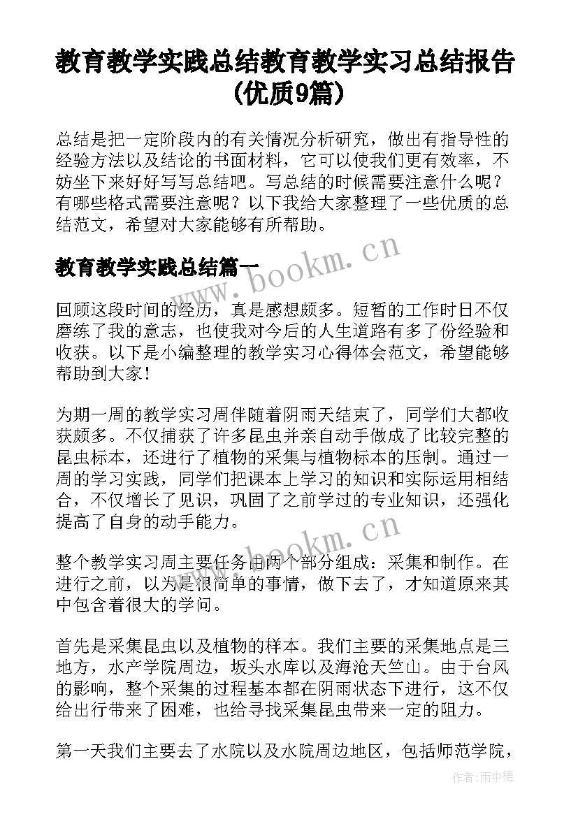 教育教学实践总结 教育教学实习总结报告(优质9篇)