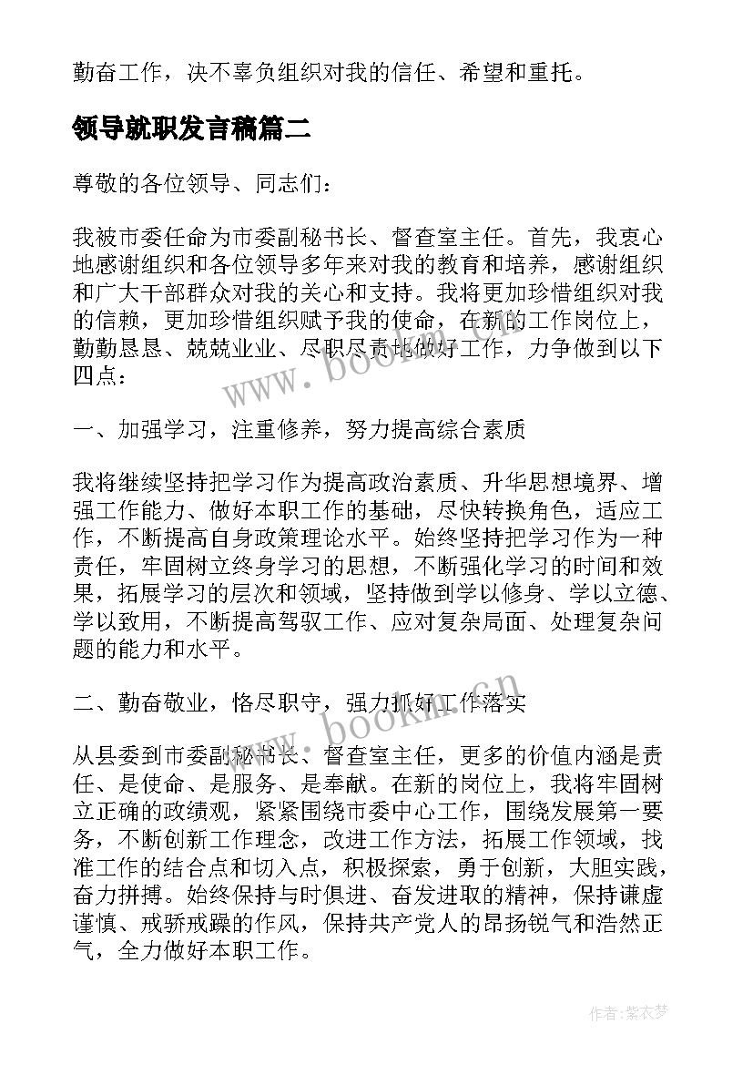 2023年领导就职发言稿(精选5篇)