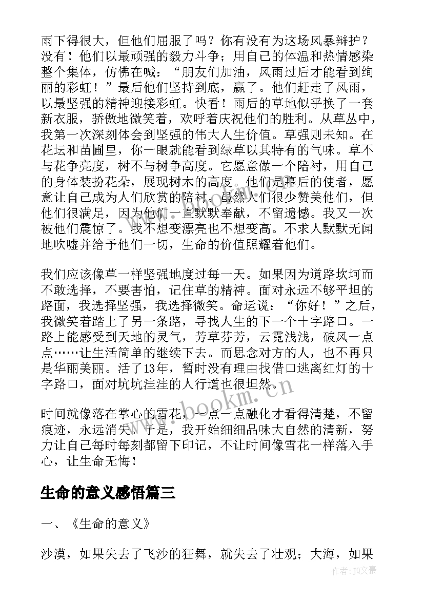 2023年生命的意义感悟(优质5篇)