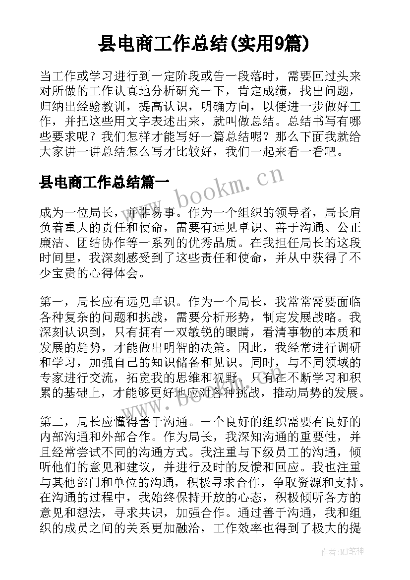 县电商工作总结(实用9篇)