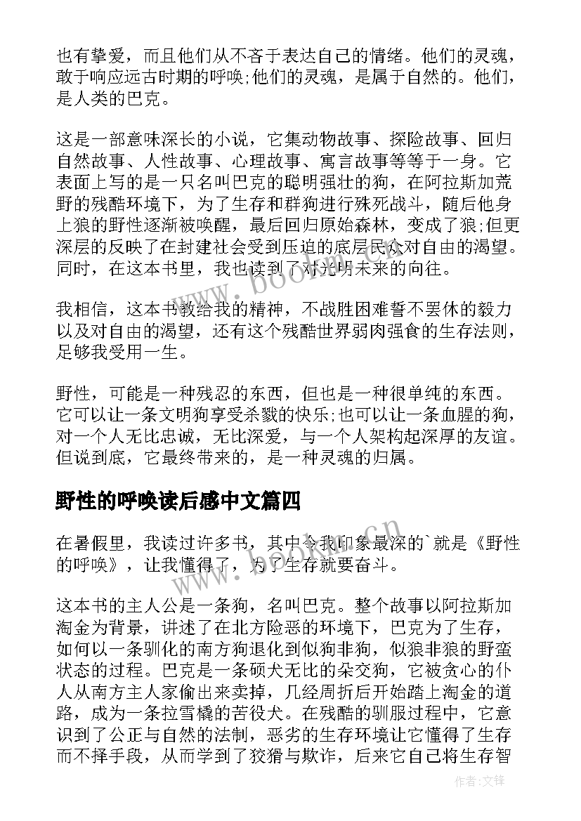 最新野性的呼唤读后感中文 野性的呼唤读后感(模板7篇)