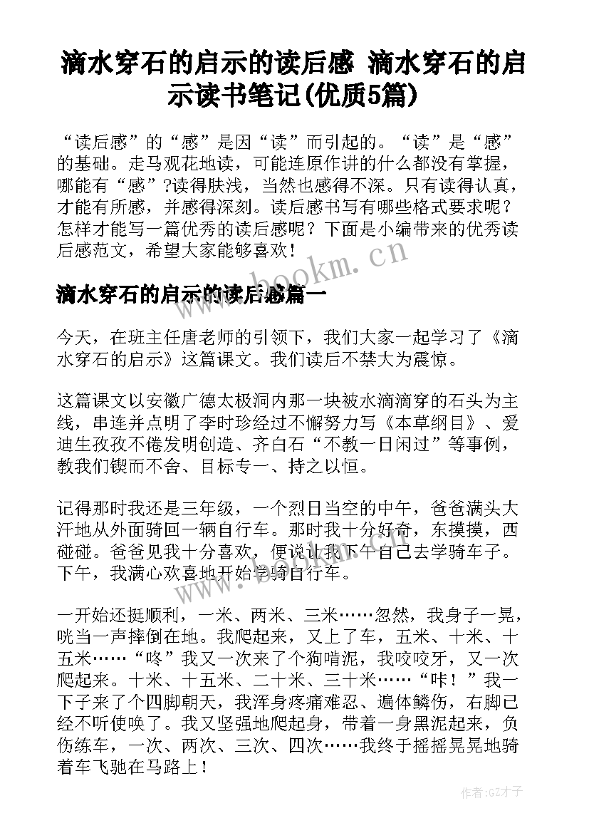 滴水穿石的启示的读后感 滴水穿石的启示读书笔记(优质5篇)