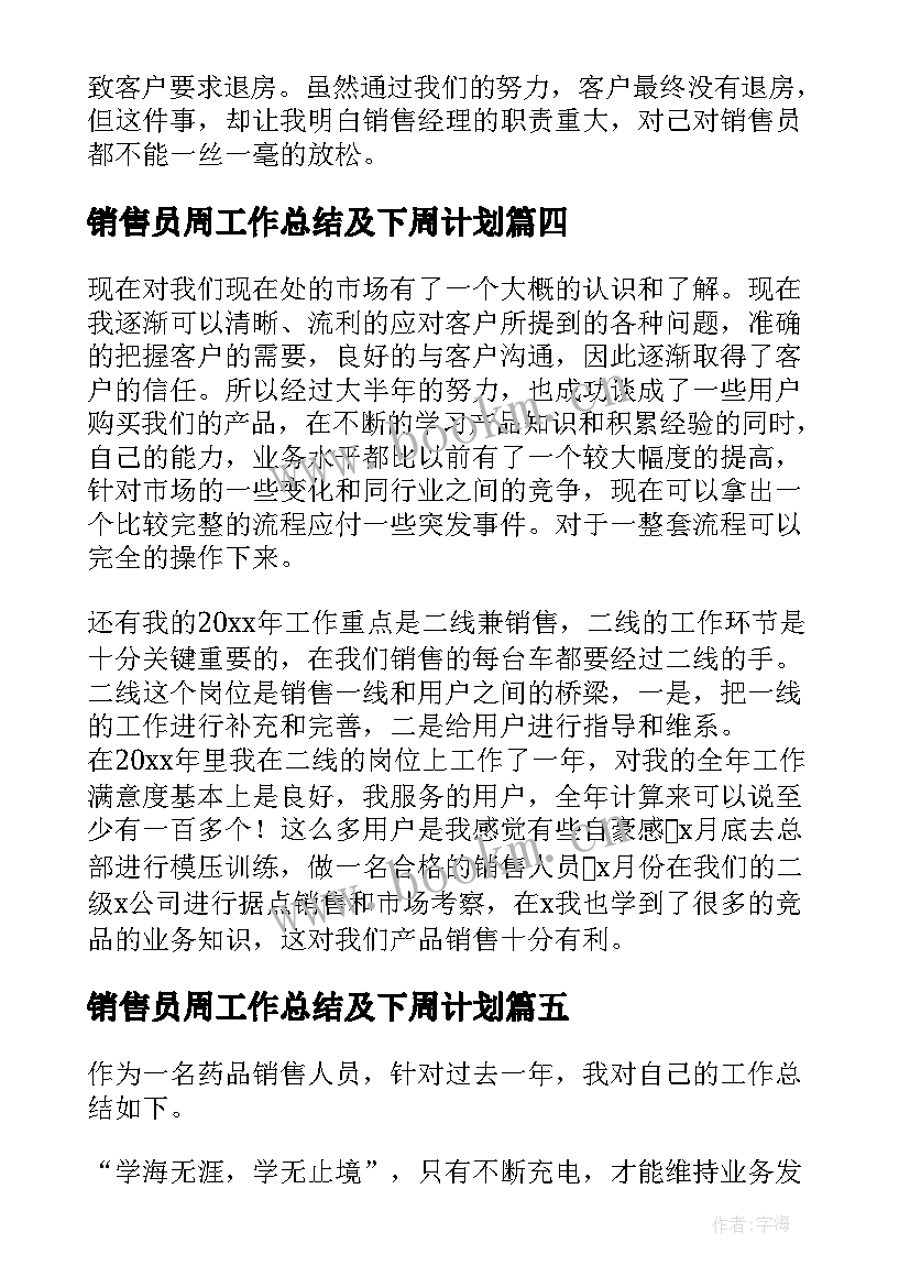 2023年销售员周工作总结及下周计划(优秀9篇)