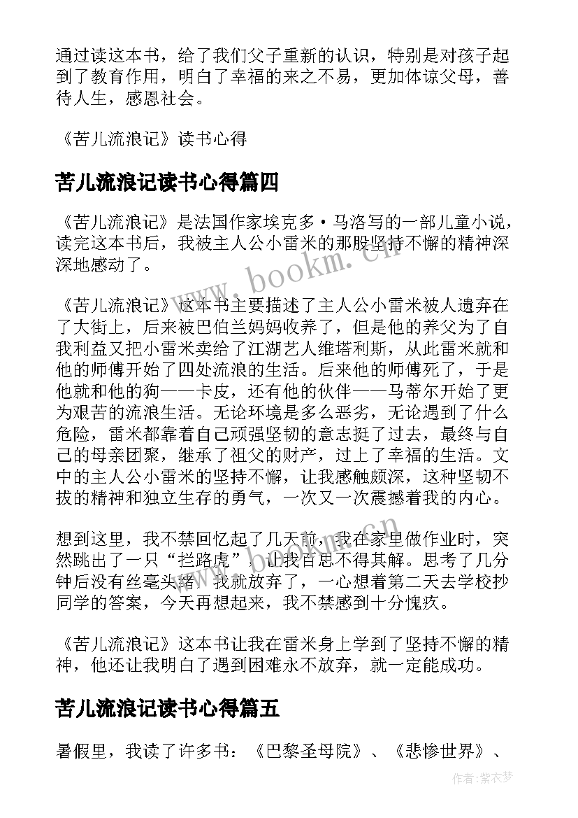 2023年苦儿流浪记读书心得(优质5篇)