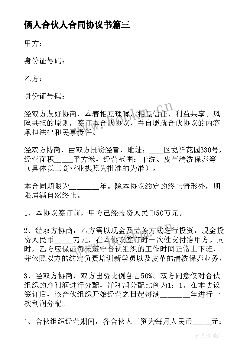 2023年俩人合伙人合同协议书(大全5篇)