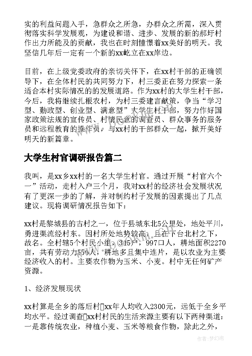 2023年大学生村官调研报告(通用5篇)