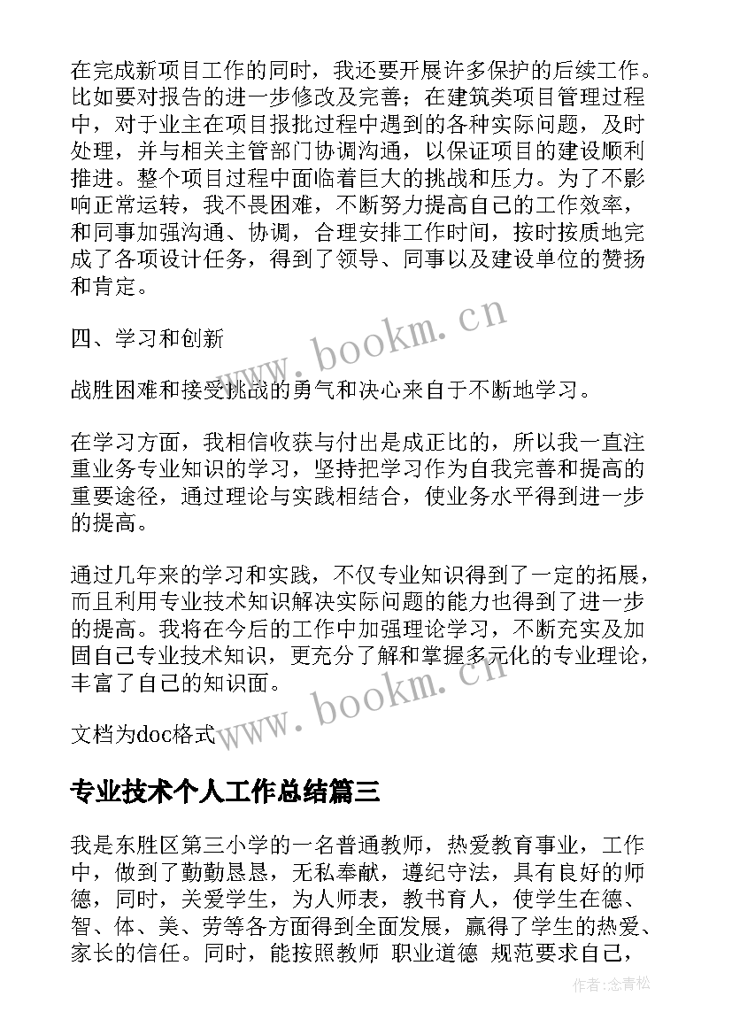 最新专业技术个人工作总结(汇总9篇)