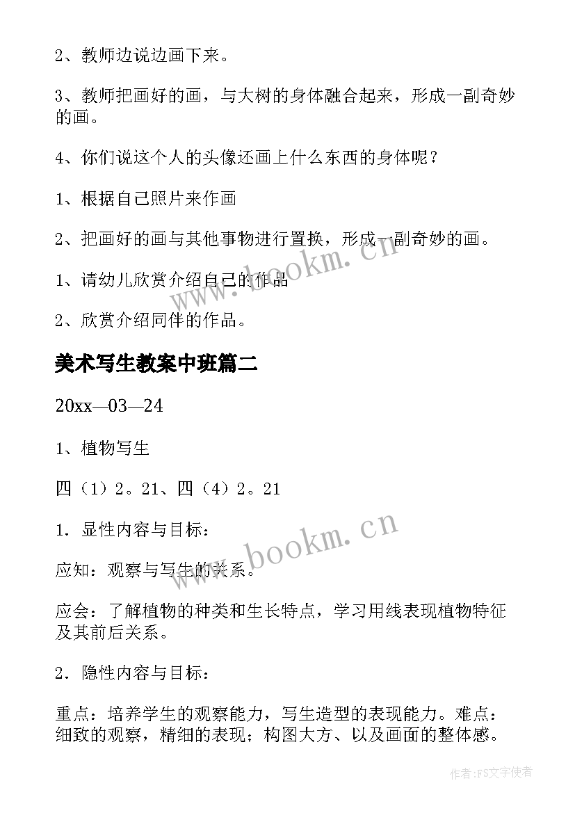 美术写生教案中班(模板5篇)