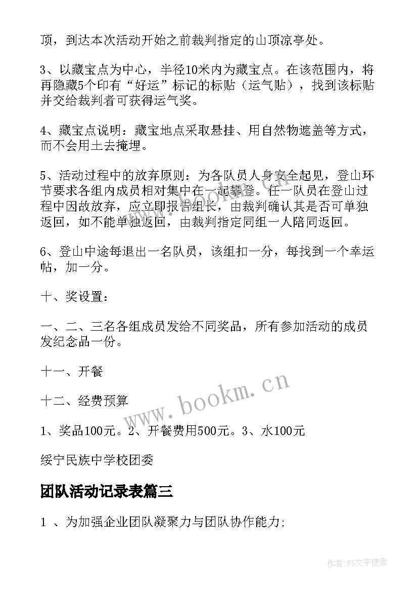 2023年团队活动记录表 团队活动方案(通用5篇)