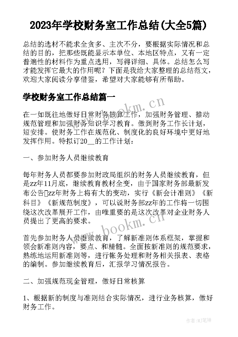 2023年学校财务室工作总结(大全5篇)