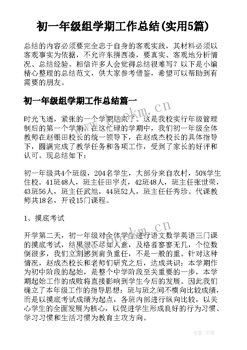 初一年级组学期工作总结(实用5篇)